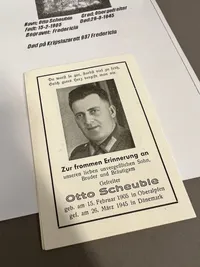Originalt dødskort fra Tysk soldat begravet i Danmark