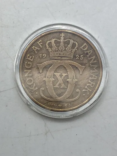 Original dansk 2 krone 1925 i møntkapsel