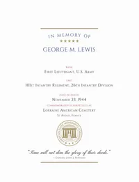 Originalt lot fra falden US soldat WW2 KIA 1 Lt George Milton Lewis (1920-1944) papirer medfølger ikke