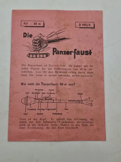 Original WW2 Panzerfaust instruktions seddel