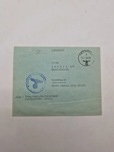Originalt vernemager brev sendt fra Tyskland til Danmark