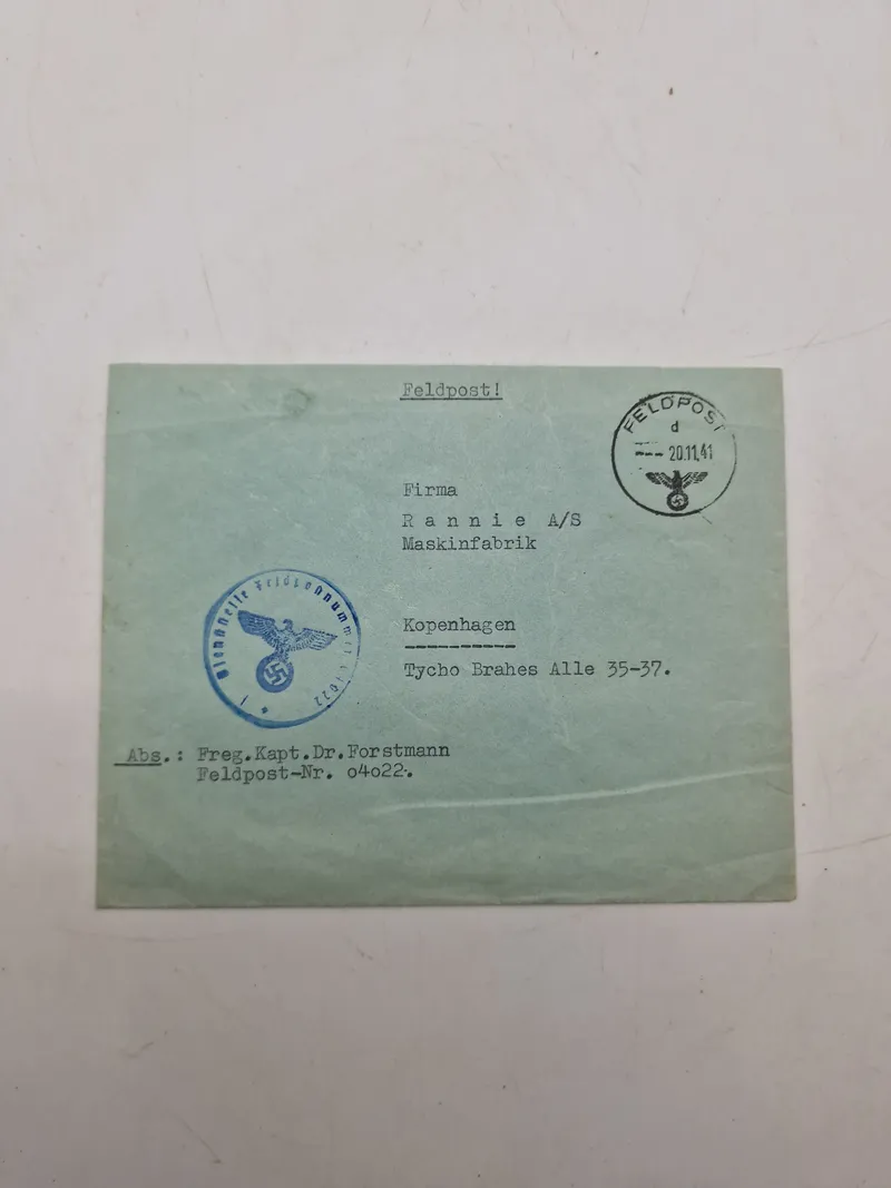 Originalt vernemager brev sendt fra Tyskland til Danmark