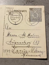 Originalt tysk ww2 postkort - sendt til Odense