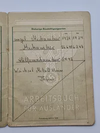 Original arbejdsbog fra Dansk tysklandsarbejder