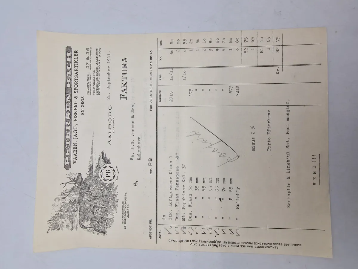 Original Jagtvåben faktura 1941
