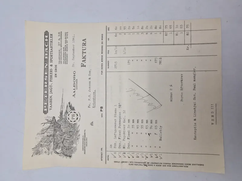 Original Jagtvåben faktura 1941