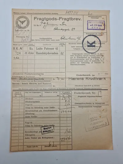 Fragt brev fra Hærens krudtværk 1944