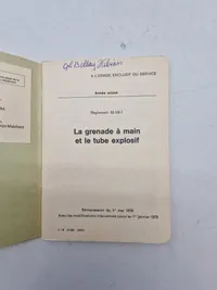 Fransk instruktionshæfte for granater