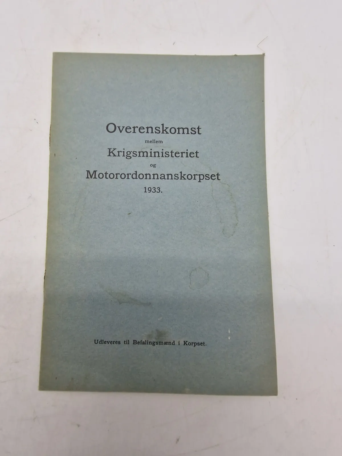 Overenskomst Motorordonnans Korpset 1933