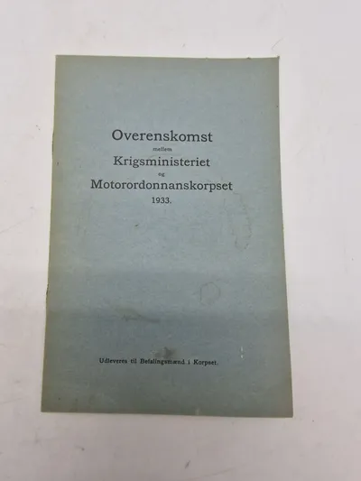 Overenskomst Motorordonnans Korpset 1933