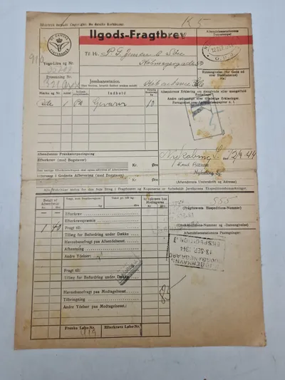 WW2 transport seddel Hærens krudtværk