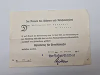 Originalt Hindenburg kors med urkunde