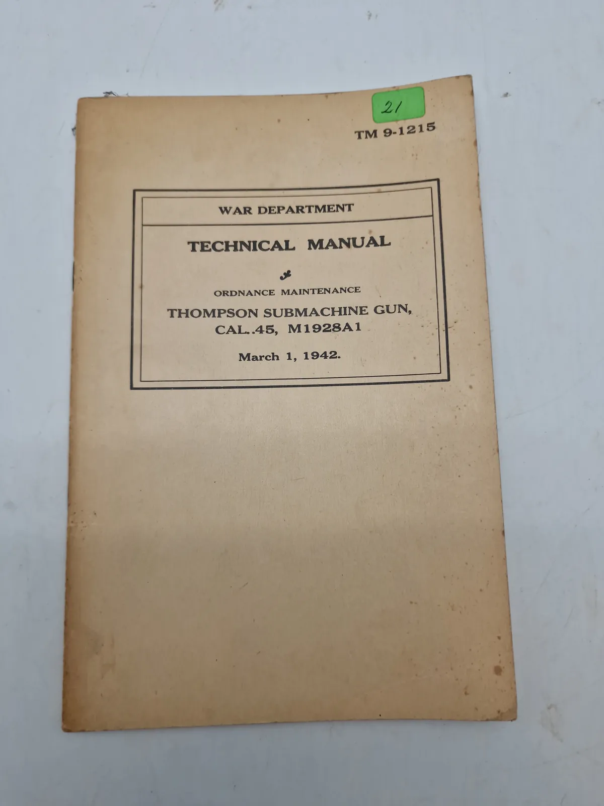 Sjælden manuel for Thompson maskinpistol, 1942