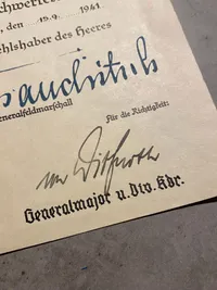 Originalt urkunde til kriegsverdienstkreuz mit schwertern 2.klasse - 2.verdenskrig