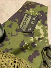 Lot diverse dansk militaria - hjelmnet, feltlygte mm.