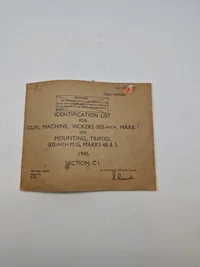 Identification List For Guns Machine Vickers 303 Inch Mark I On Mounting Tripod 303-Inch M.G Marks 4B &5 - 1945 Section CI