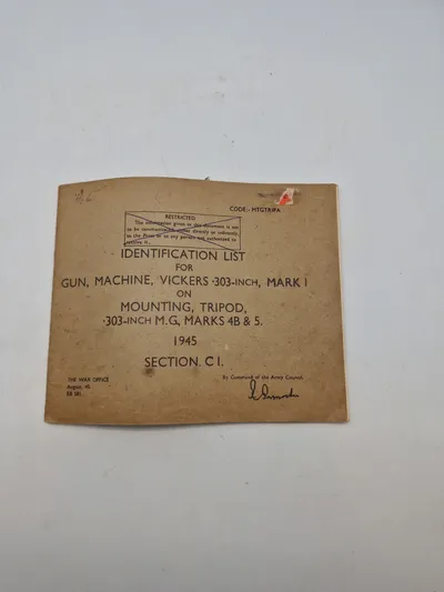 Identification List For Guns Machine Vickers 303 Inch Mark I On Mounting Tripod 303-Inch M.G Marks 4B &5 - 1945 Section CI