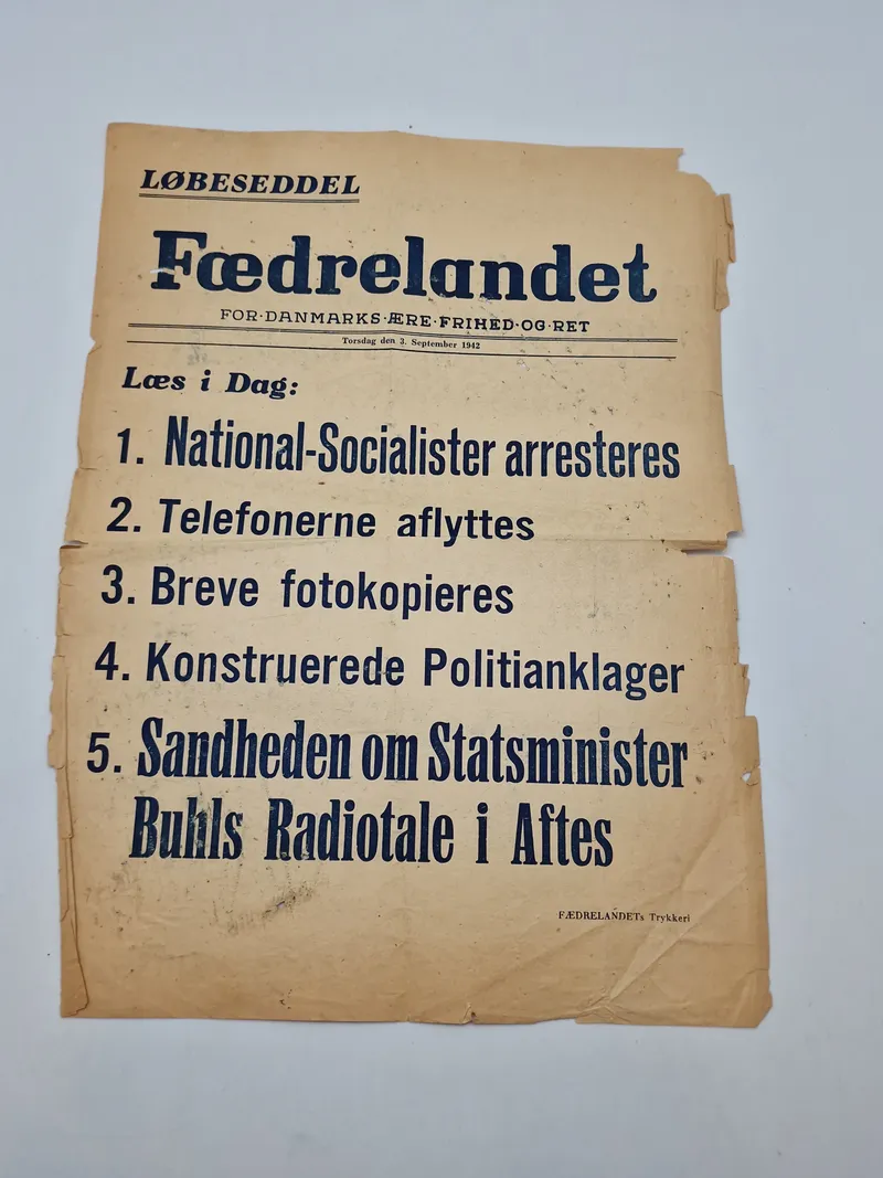 Sjælden original løbeseddel fra Fædrelandet