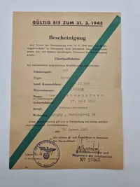 Original dansk køretilladelse, ww2 - bemærk den er Waffen SS stemplet