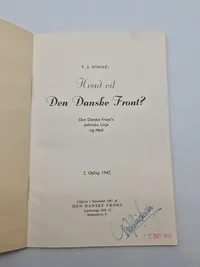 Originalt dansk nazistisk hæfte - Hvad vil den danske front