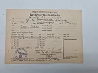 Originalt Kriegsurlaubscein - ww2