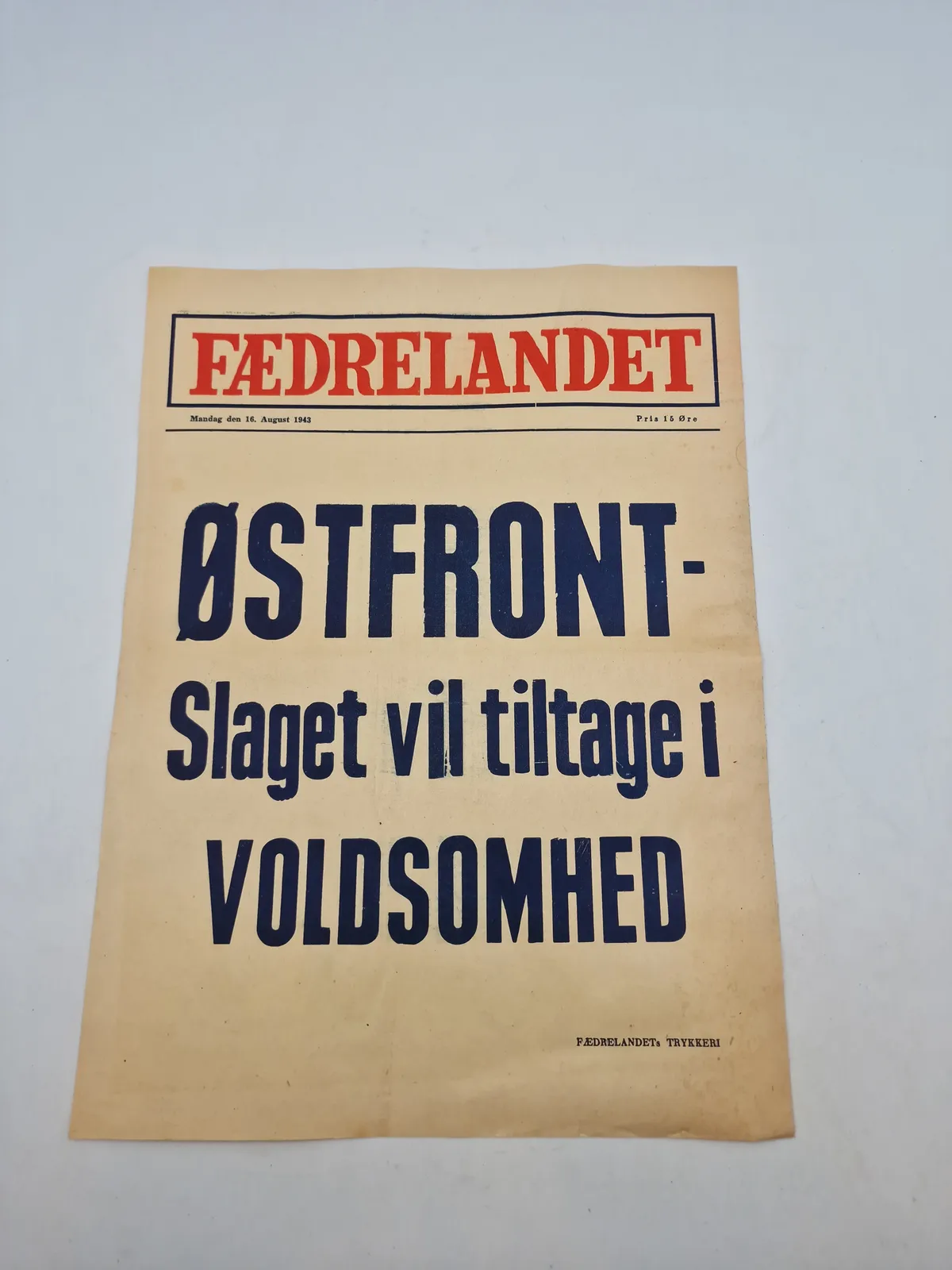 Sjælden original “spiseseddel” fra den nazistiske avis Fædrelandet