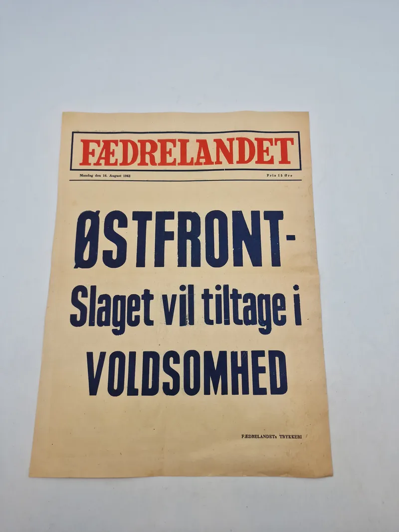 Sjælden original “spiseseddel” fra den nazistiske avis Fædrelandet