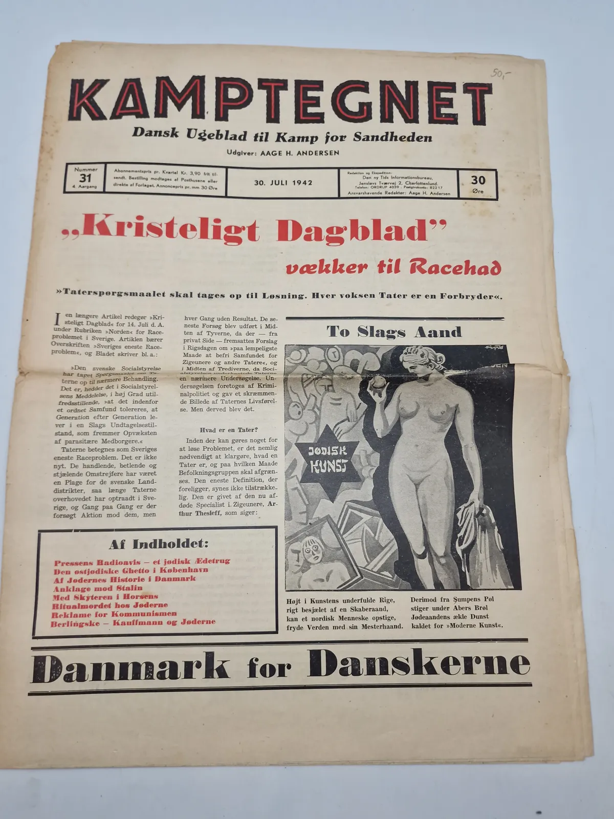 Originalt eks af den danske nazistiske avis “Kamptegnet”