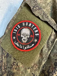 Rusisk vinterjakke fra slagmarken i Ukraine, mærke fra Wagner gruppen i Syrien