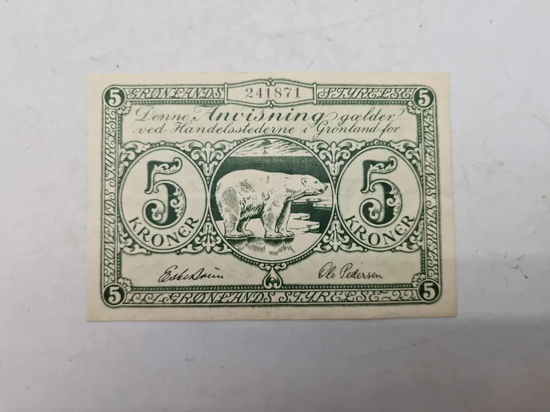Sjælden original 5 krone seddel - Grønlands styrelse