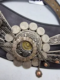 Originalt Vintage Argentina Gaucho Leather belt - prydet med mønter og pynt