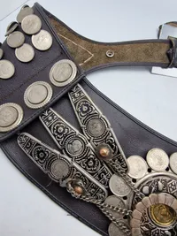 Originalt Vintage Argentina Gaucho Leather belt - prydet med mønter og pynt