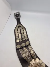 Originalt Vintage Argentina Gaucho Leather belt - prydet med mønter og pynt