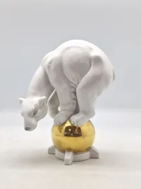 polar bear on a gold ball, design attributed to Karl Tutter; Neue Porzellanfabrik Tettau, ca 1920-37 - sjælden