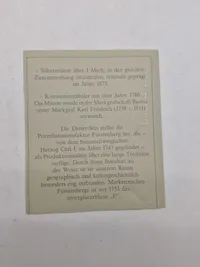 Sæt porcelæns plaketter (Fürstenberg) forstillende tyske Reichmark mønter