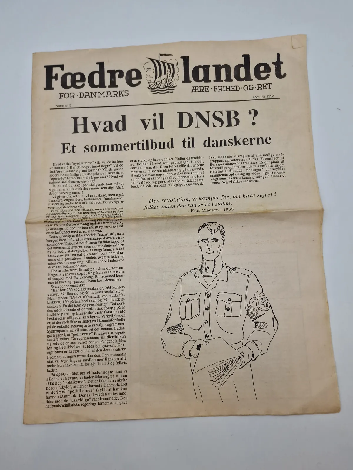 Originalt eks af den danske  nazistiske avis “Fædrelandet”