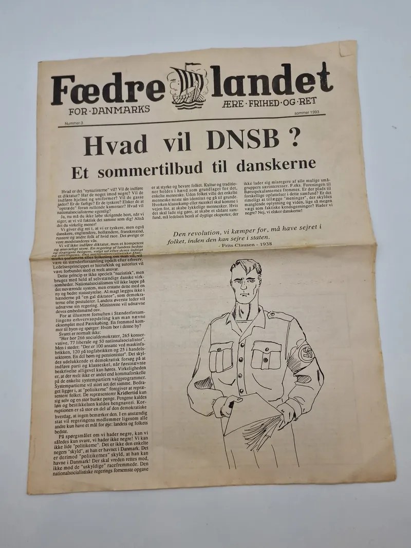 Originalt eks af den danske  nazistiske avis “Fædrelandet”