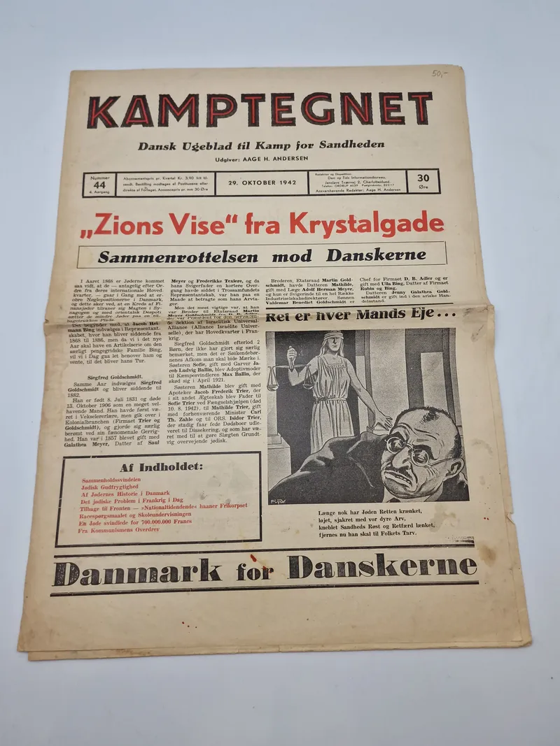 Originalt eks af den danske  nazistiske avis “Kamptegnet”