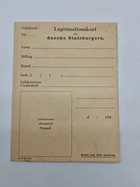 Originalt Holger danske mærkat og ubrugt id kort brugt af modstandsbevægelsen til at fremstille falske id
