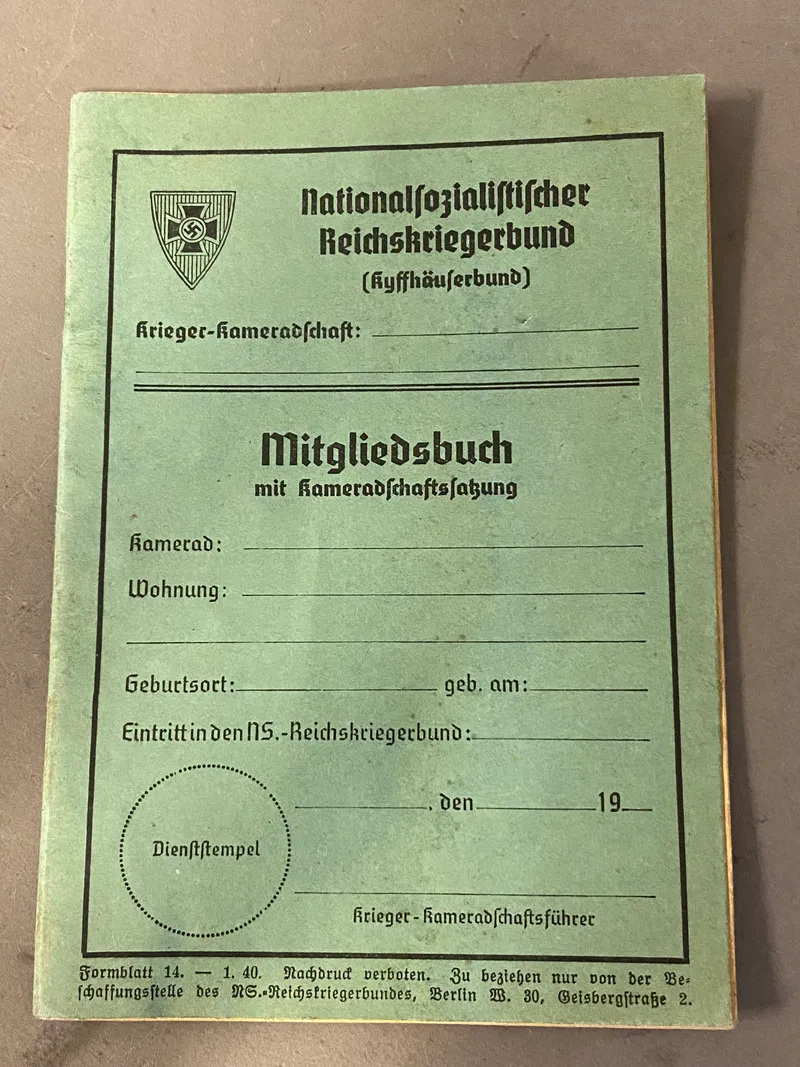 Original tysk Reichkriegerbund bog - ikke udfyldt