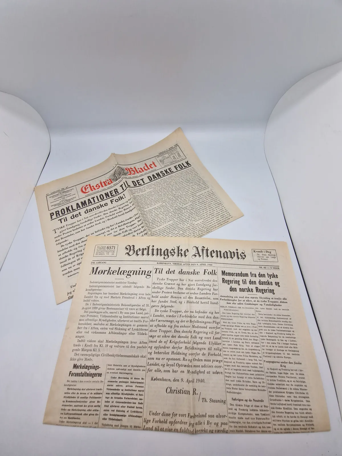 Originale aviser fra Tysklands besættelse af Danmark 9 april 1940