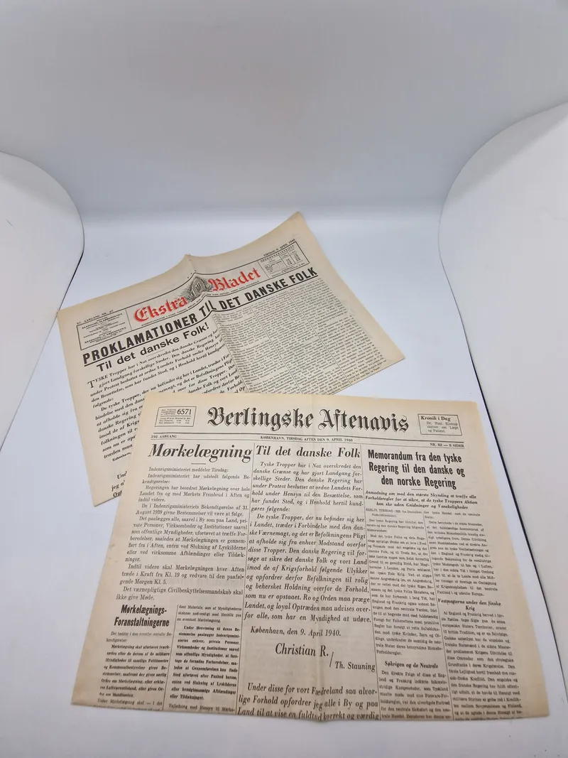 Originale aviser fra Tysklands besættelse af Danmark 9 april 1940