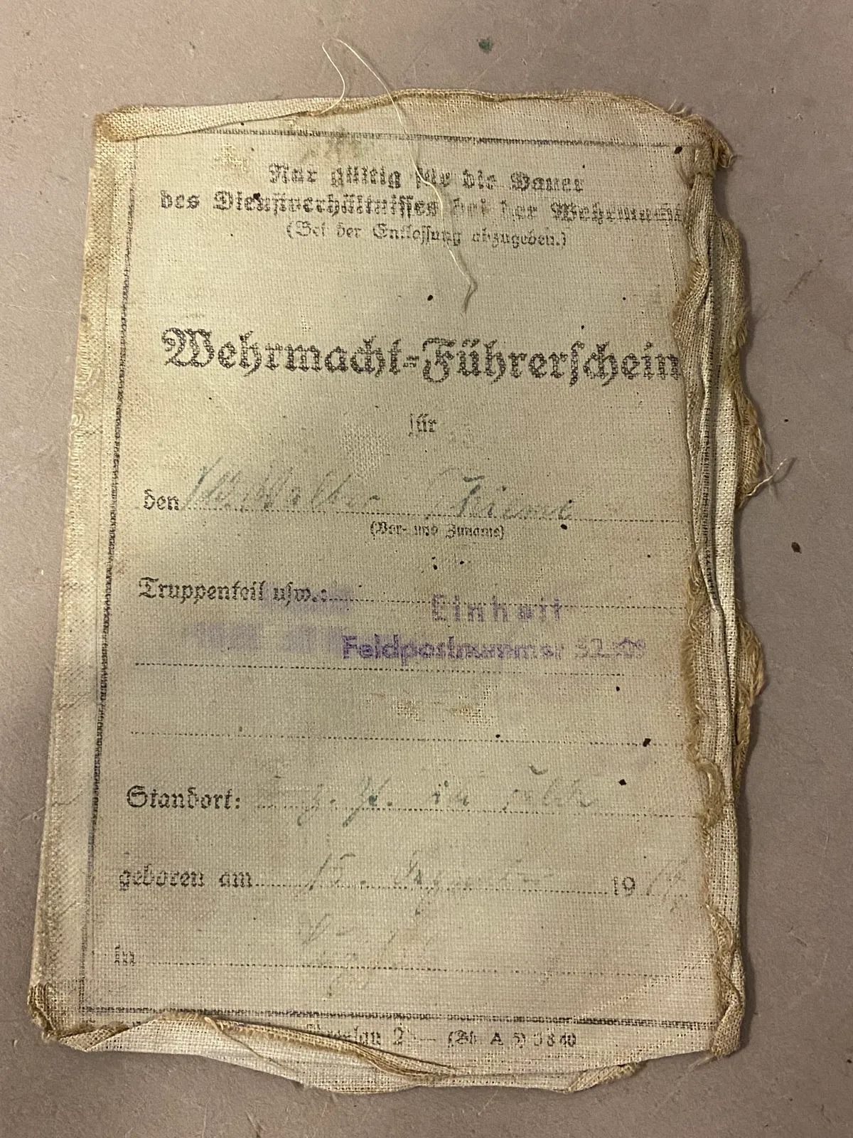 Originalt tysk Wehrmacht kørekort fra ww2
