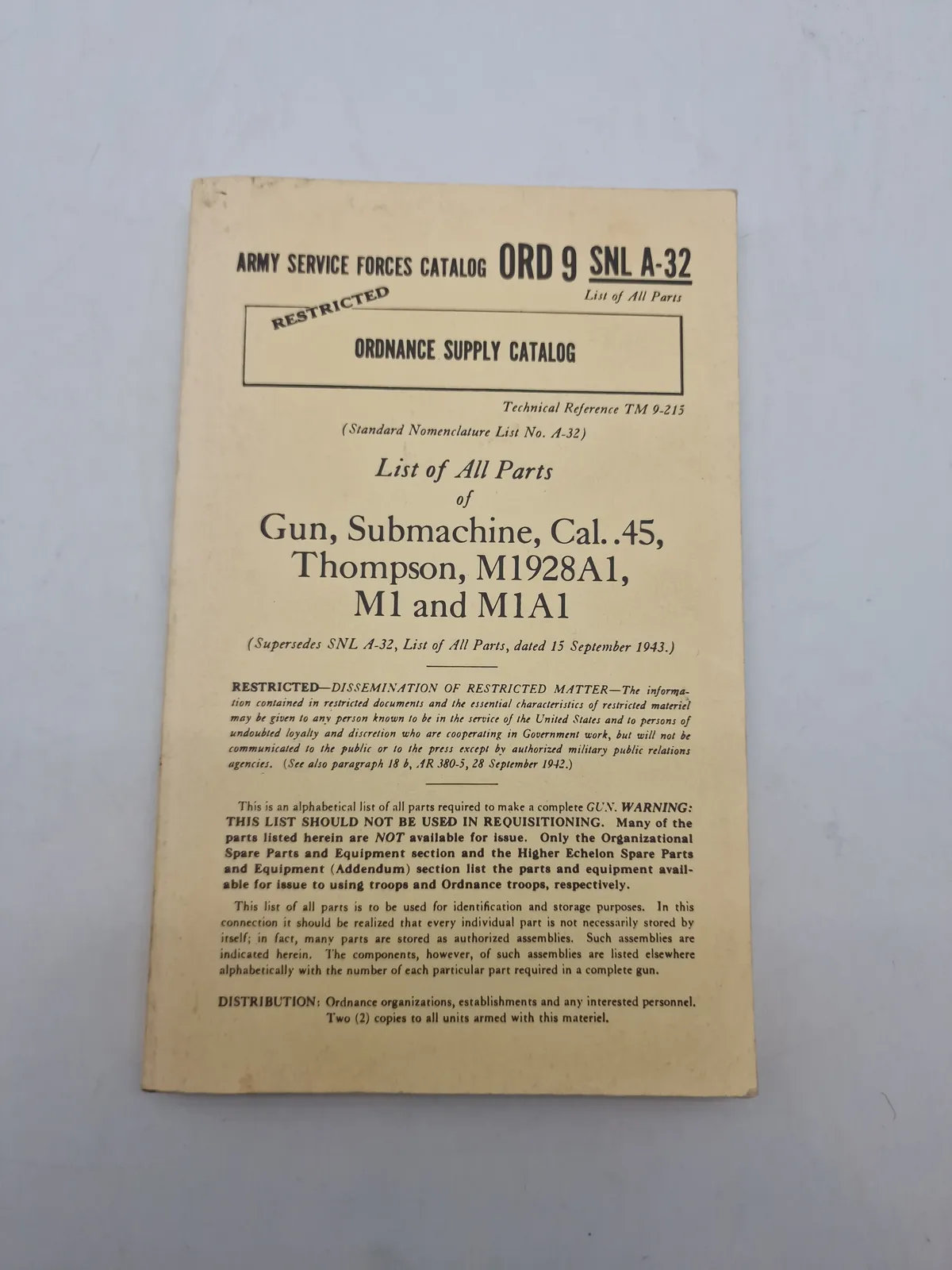 List of All Parts of Gun, Submachine, Cal..45, Thompson, M1928A1, M1 and M1A1