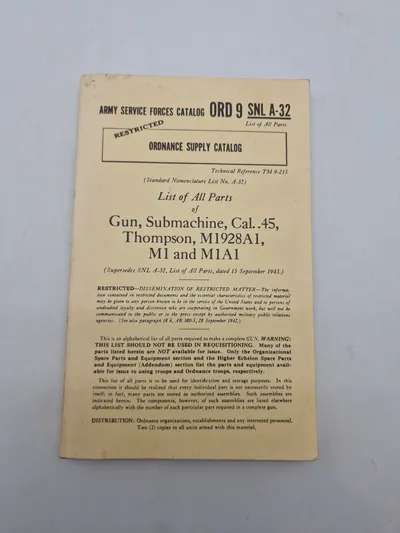 List of All Parts of Gun, Submachine, Cal..45, Thompson, M1928A1, M1 and M1A1