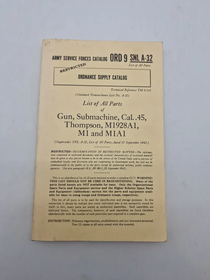 List of All Parts of Gun, Submachine, Cal..45, Thompson, M1928A1, M1 and M1A1