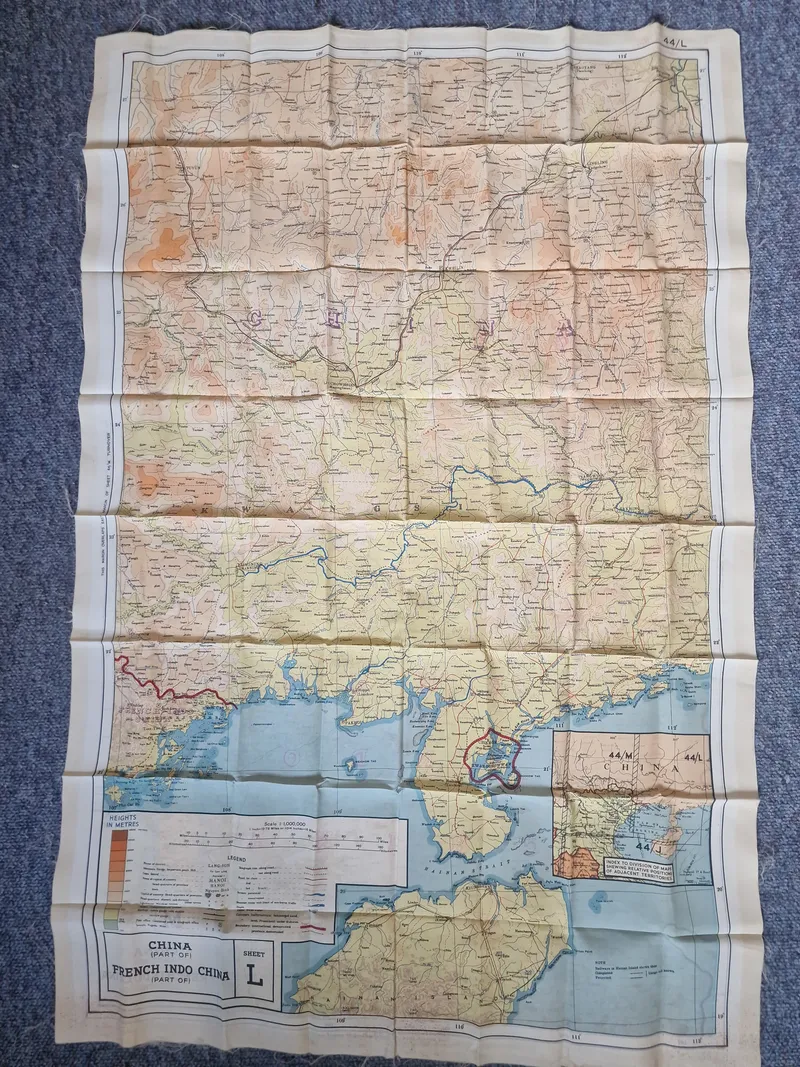 Originalt ww2 pilot silkekort fra 44  - bl.a. anvendt af SOE og Piloter