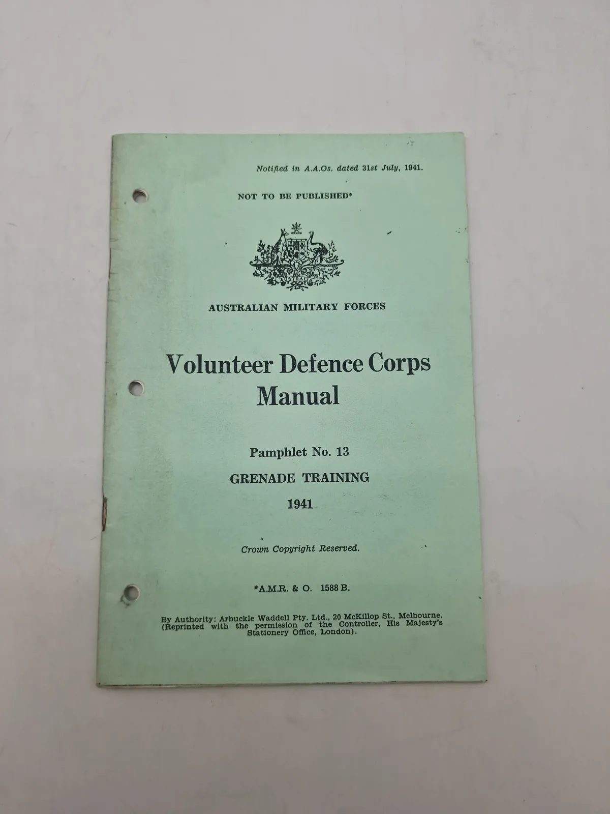 Volunteer Defence Corps

Manual

Pamphlet No. 13

GRENADE TRAINING

1941