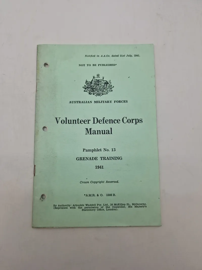 Volunteer Defence Corps

Manual

Pamphlet No. 13

GRENADE TRAINING

1941
