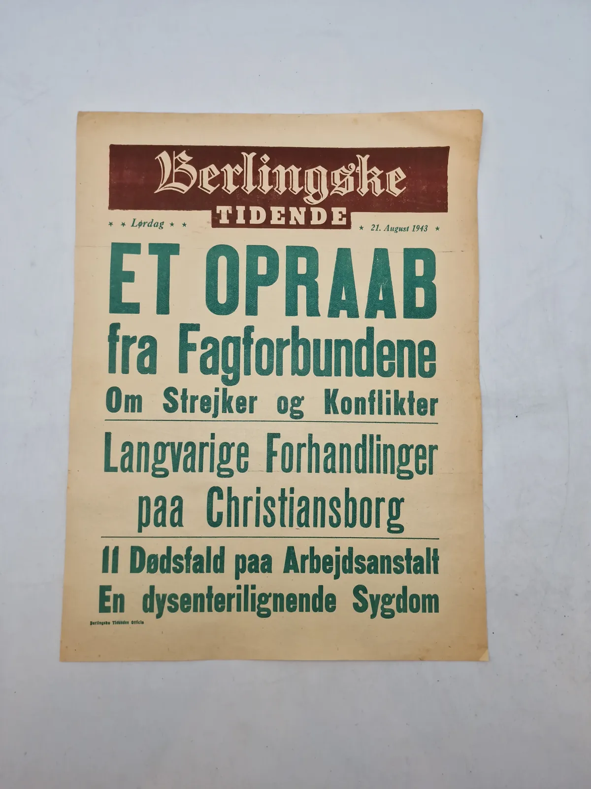 Original ww2 spiseseddel fra Berlingske